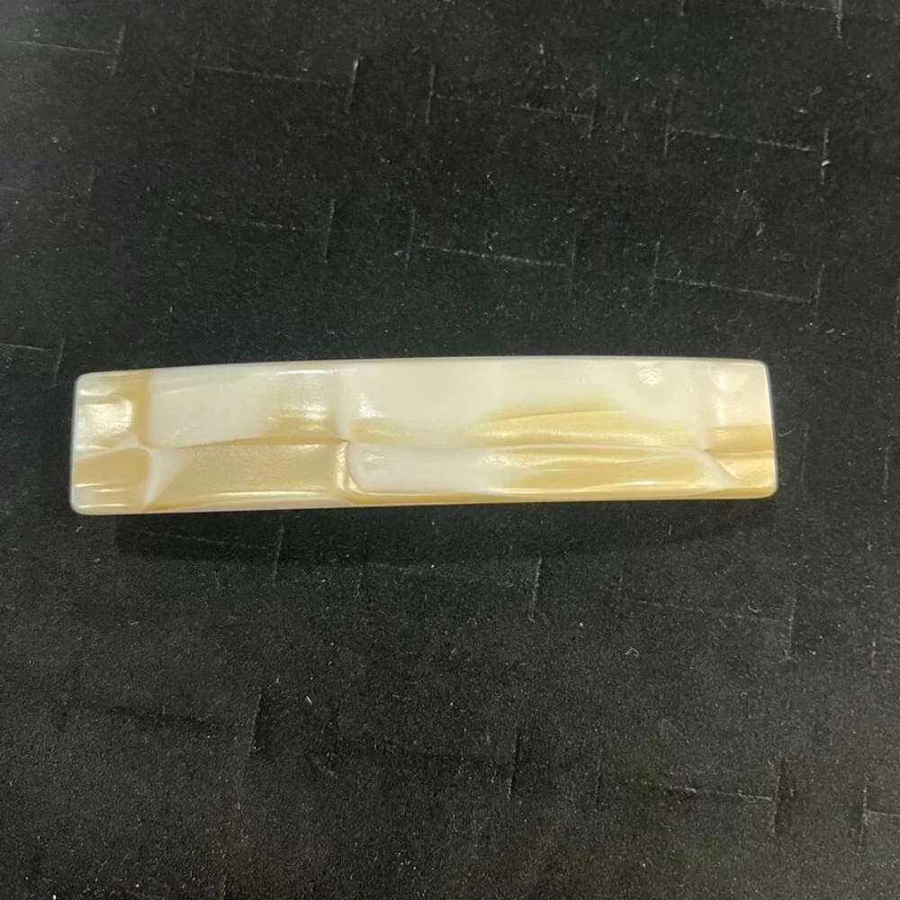 France Luxe Rectangular Barrette Alba Cream Gold Tone 3.5”